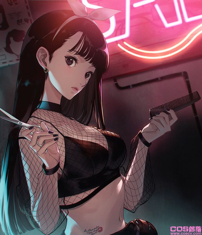 [动漫美图]黑亮柔顺!黑色长发女子插画特辑(图6)