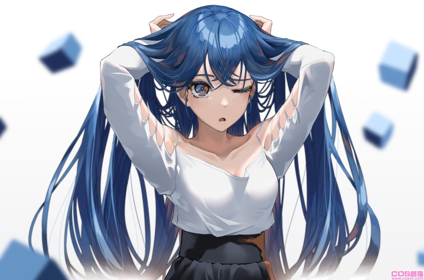 [Pixiv精选]随风飘逸的清凉感。蓝发女子插画特辑(图7)
