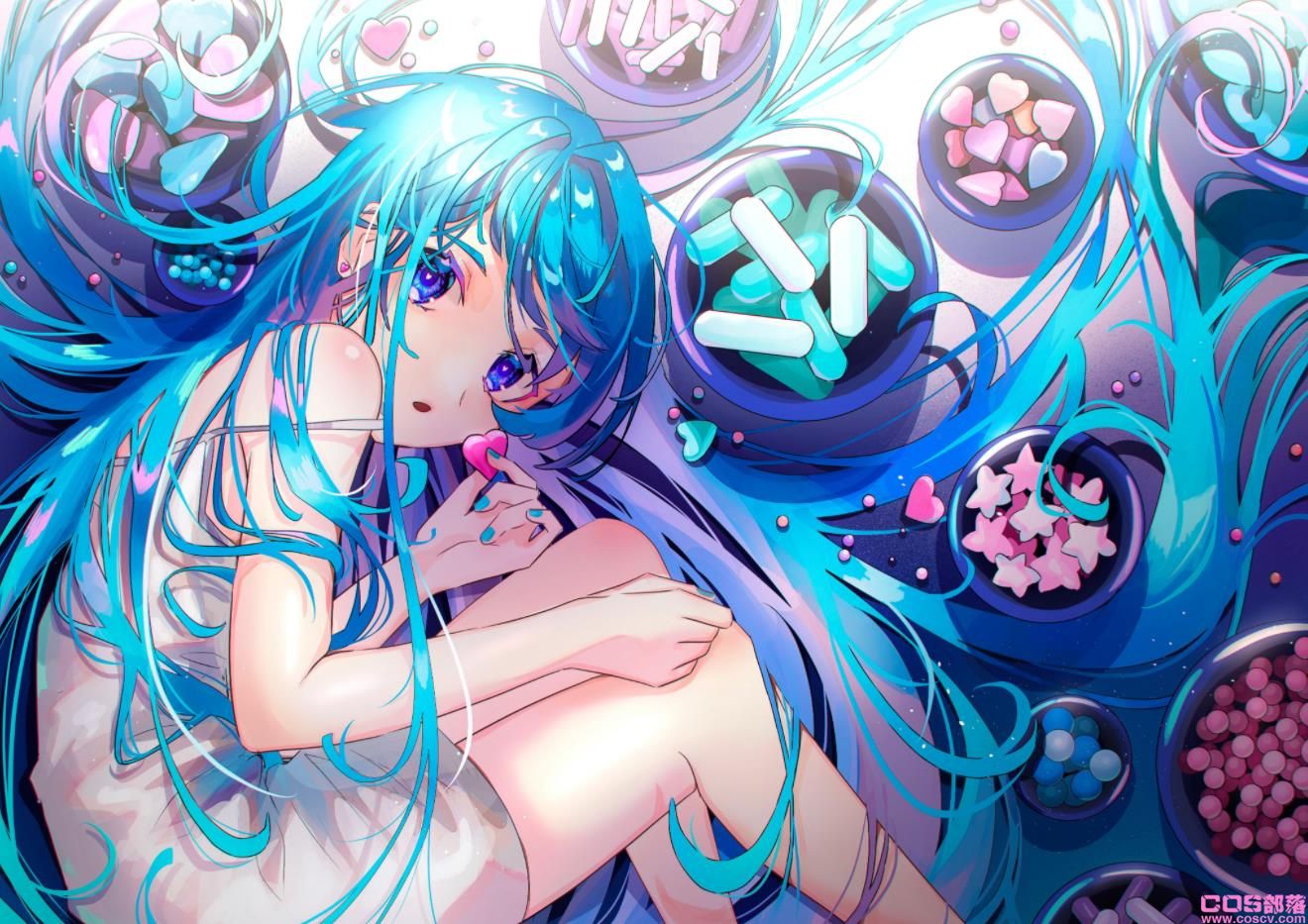 [Pixiv精选]随风飘逸的清凉感。蓝发女子插画特辑(图8)