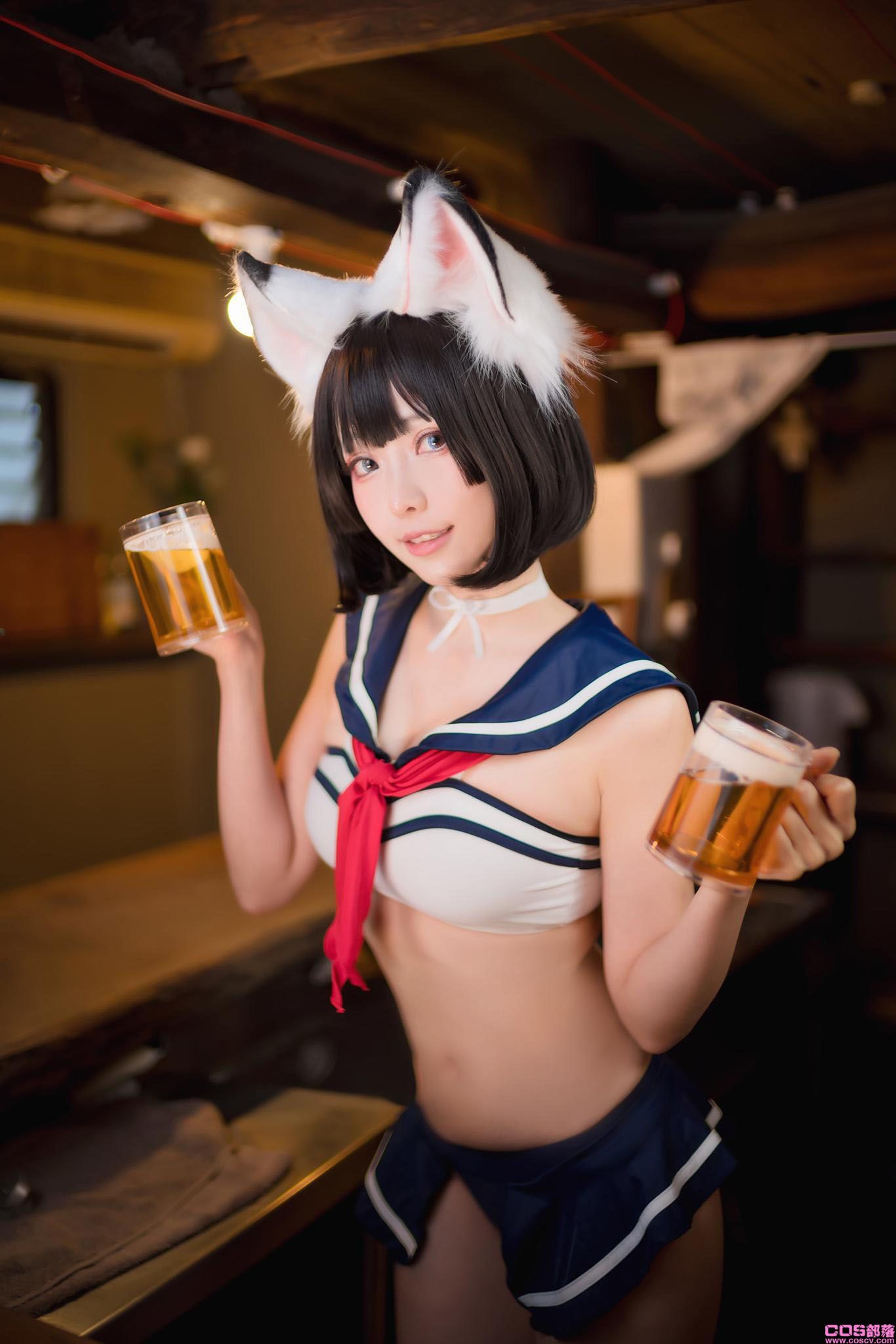 JK兽耳女招待 黑兽精灵吐杏舌(图1)