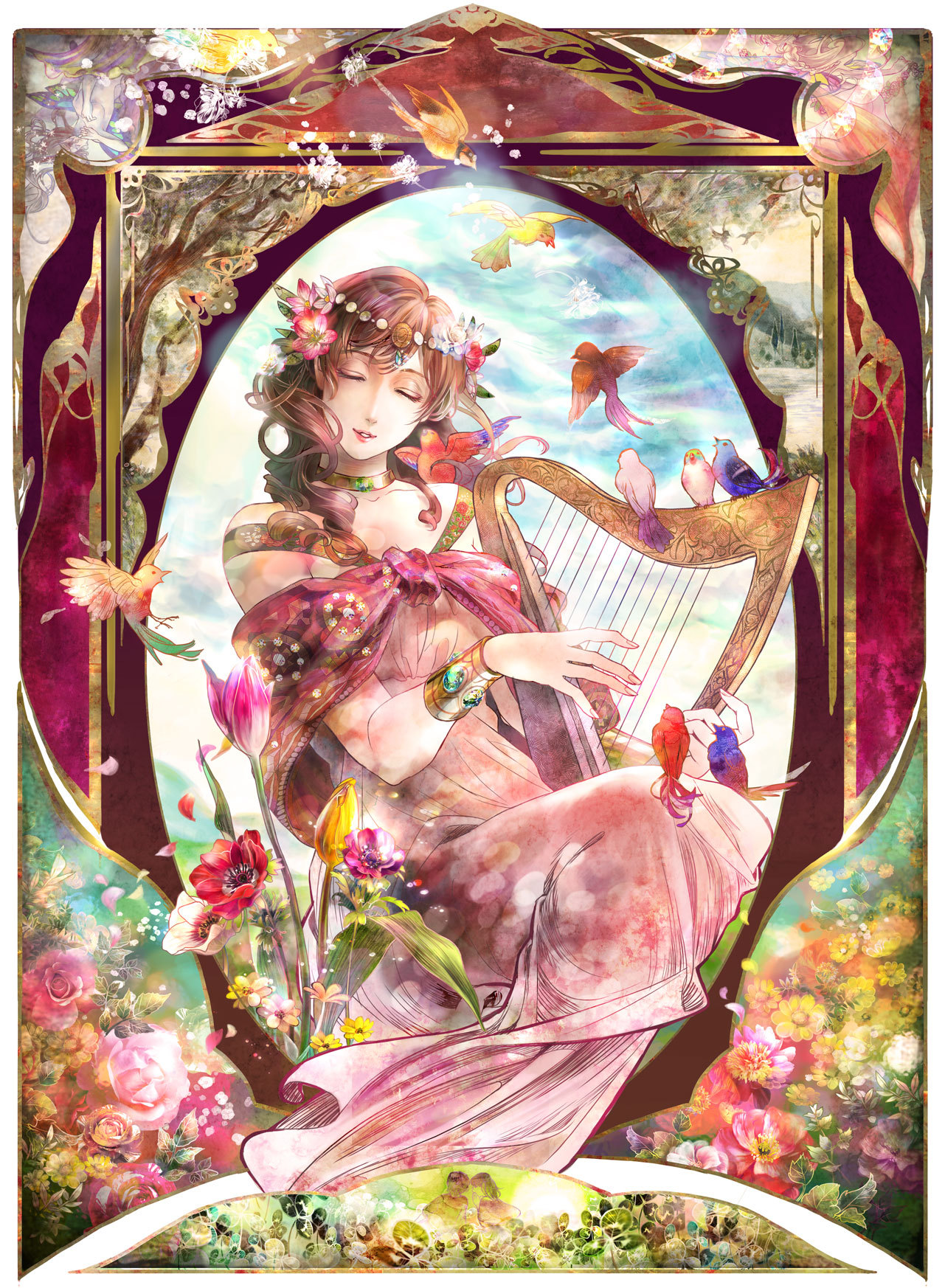 [Pixiv精选] 奏起动人的旋律。竖琴插画特辑(图2)